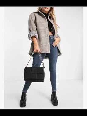 Topshop Black Shoulder Bag with Silver/ Gold Chain Detail